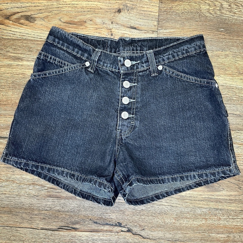 Y2K Jordache Carpenter Shorts Juniors 9/10 Black Button Fly Utility Skater Denim